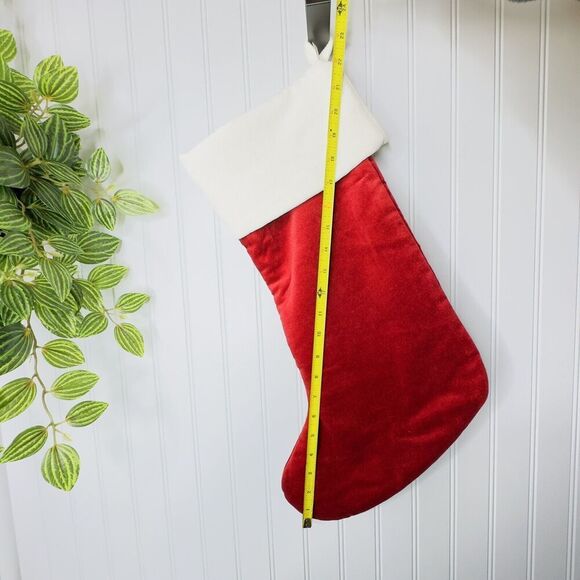 Pottery Barn BRYAN Classic Red White Ivory Velvet Christmas Stocking Mono NWOT - Picture 5 of 6